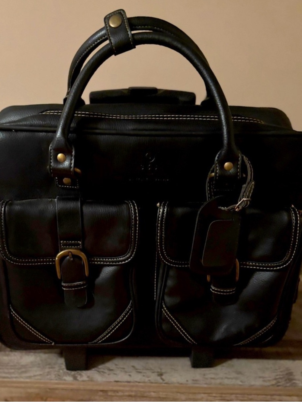 Franklin Covey 365 rolling leather laptop briefcase carry/ travel bag NWOT